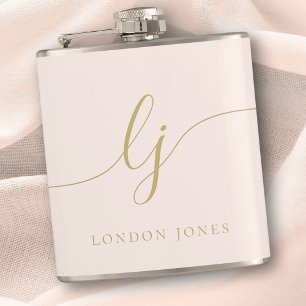 Personalised Calligraphy Pink Gold Bachelorette Hip Flask