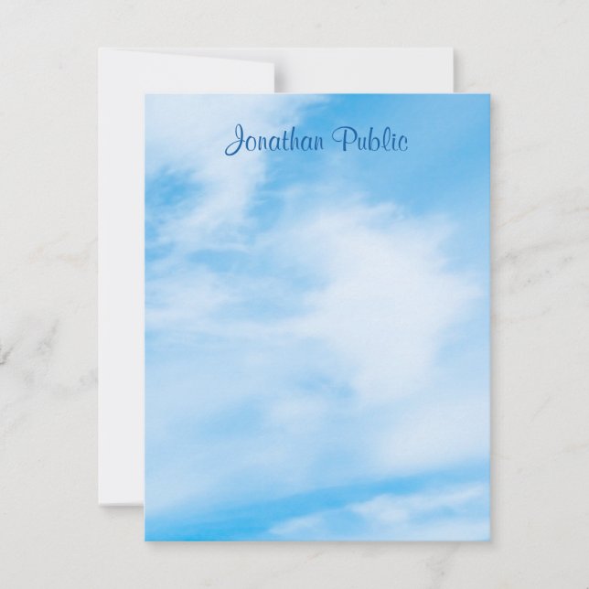 Personalised Calligraphy Script Name Blue Sky Card (Front)