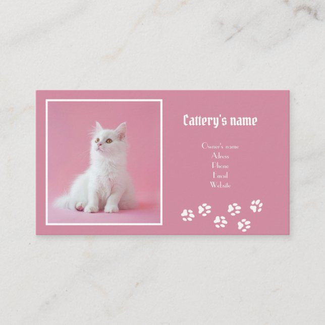 Personalised Calling Card For Cattery Soft Pink (Front)