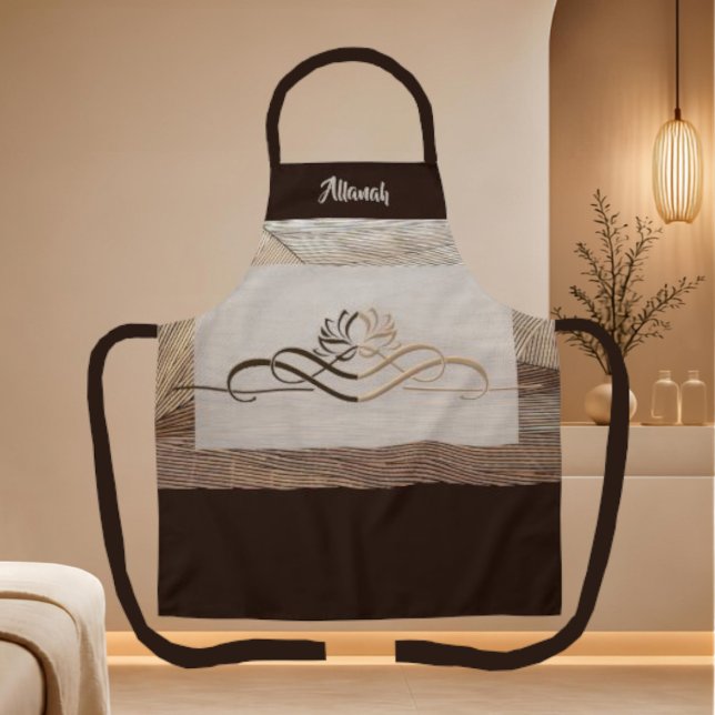 Personalised Calming Linen Bamboo Lotus Flower  Apron (Creator Uploaded)