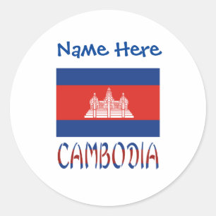 Personalised Cambodia Flag Name Classic Round Sticker