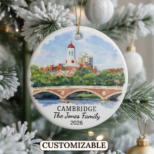 Personalised Cambridge Ornament, Massachusets Ceramic Tree Decoration