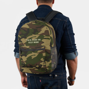 Personalised Camo Military Green Boys Mens Printed Backpack