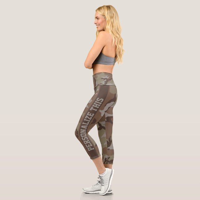 Personalised Camouflaged Brown Pattern Capri Leggings (Left)
