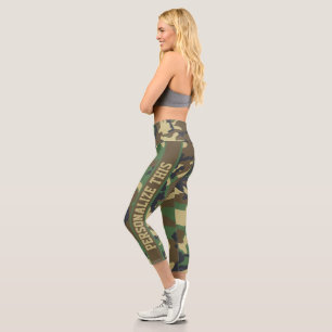 Personalised Camouflaged Green Brown Pattern Capri Leggings