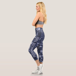 Personalised Camouflaged Urban Blue Pattern Capri Leggings