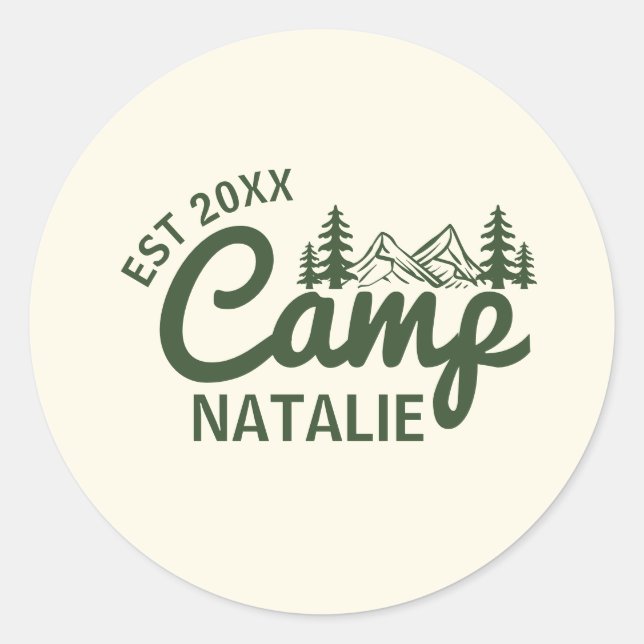 Personalised Camp Bachelorette Party Bridesmaids Classic Round Sticker (Front)