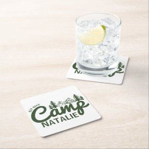 Personalised Camp Bachelorette Party Bridesmaids Square Paper Coaster