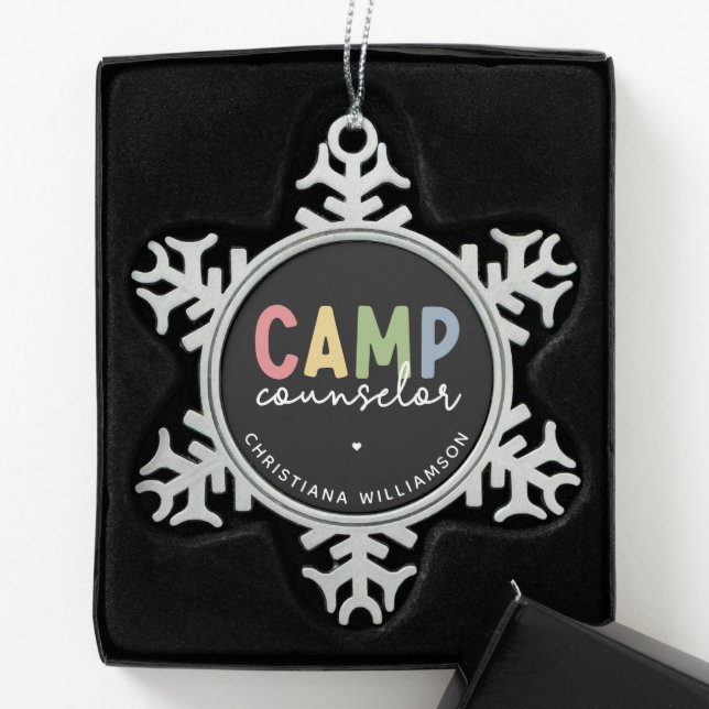 Personalised Camp Counsellor Gifts Snowflake Pewter Christmas Ornament (Box)