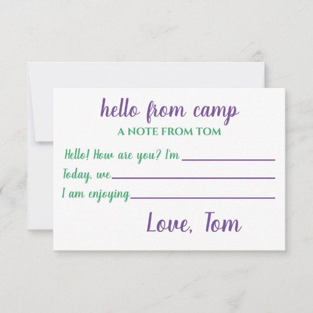 Personalised Camp Notecards for Boys (Front)