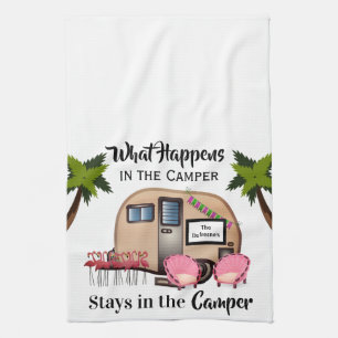 Personalised Camper/Flamingo Kitchen Towel
