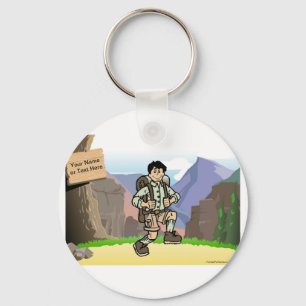 Personalised Camping, Hiking - Male Cartoon Key Ring