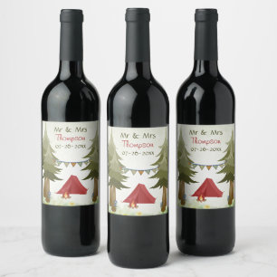 Personalised Camping Tent Campfire Wedding Wine Label