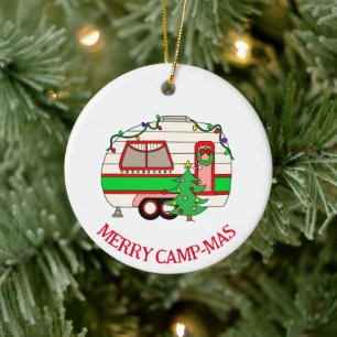 Personalised Camping Themed Christmas Ceramic Tree Decoration