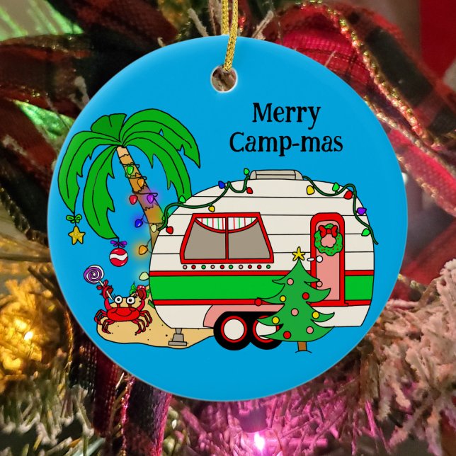 Personalised Camping Themed Christmas Ceramic Tree Decoration (Creator Uploaded)