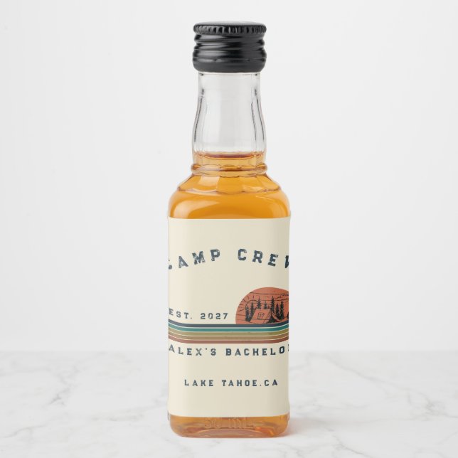 Personalised Camping Weekend Bachelor Party Liquor Bottle Label (Front)