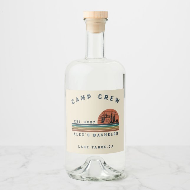 Personalised Camping Weekend Bachelor Party Liquor Bottle Label (Front)