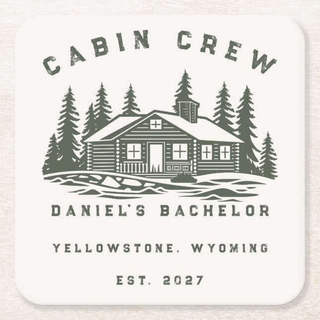 Personalised Camping Weekend Bachelor Party Square Paper Coaster (Front)