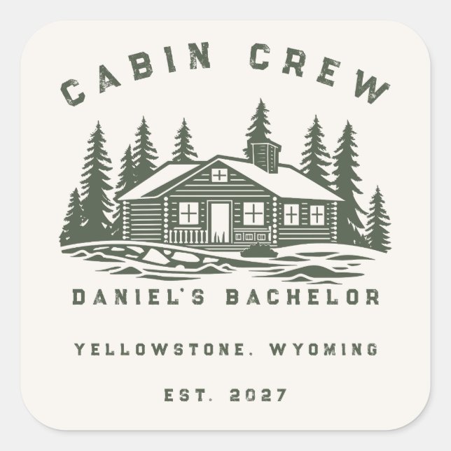 Personalised Camping Weekend Bachelor Party Square Sticker (Front)