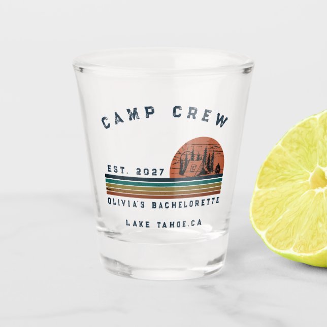 Personalised Camping Weekend Bachelorette Party Shot Glass (Front)