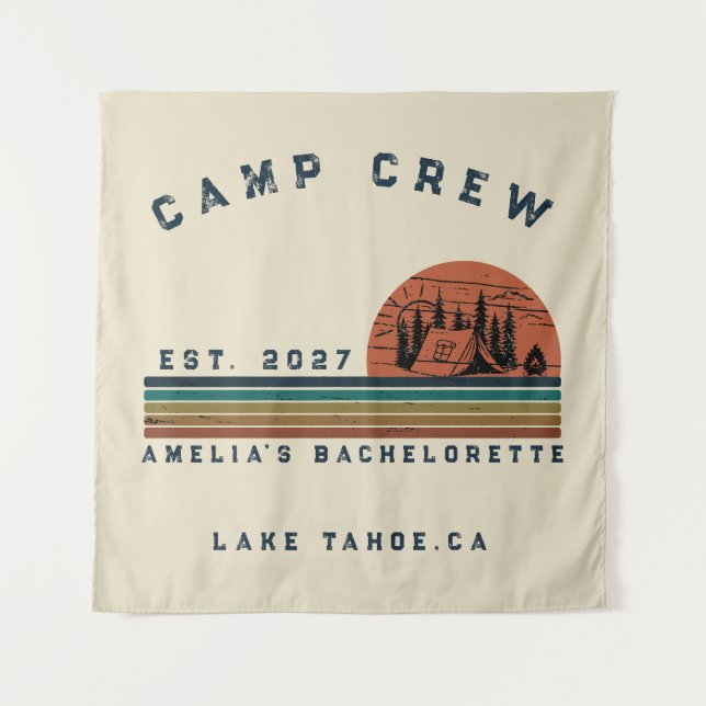 Personalised Camping Weekend Bachelorette Party Tapestry (Front)