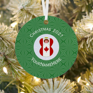 Personalised Canadian Angel Christmas Flag Metal Tree Decoration