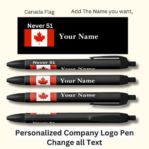 Personalised Canadian Flag Never 51 Black Ink Pen