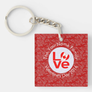 Personalised Canadian Red LOVE Flag Key Ring