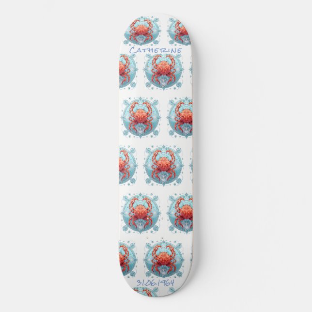 Personalised Cancer Crab Astrology Skateboard (Front)