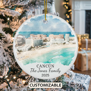 Personalised Cancun Ornament, Mexico Gift Ceramic Tree Decoration