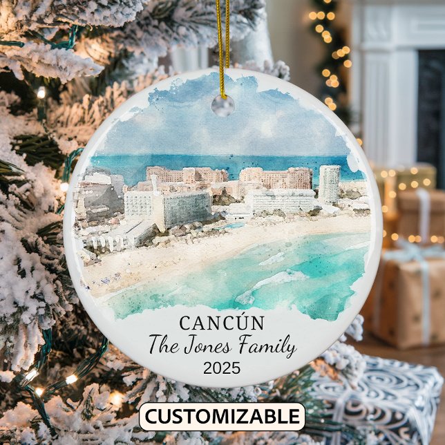 Personalised Cancun Ornament, Mexico Gift Ceramic Tree Decoration (Creator Uploaded)