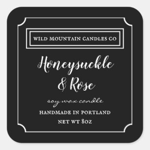 Personalised Candle  Black & White Label Square