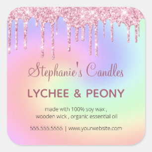 Personalised Candle Label Dripping Pink Glitter