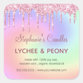 Personalised Candle Label | Dripping Pink Glitter