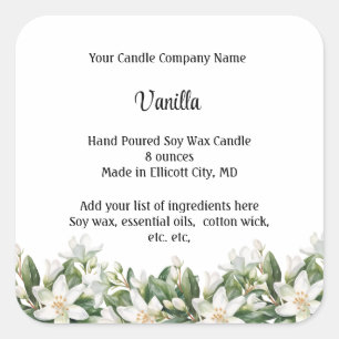 Personalised Candle Labels White Floral Flowers