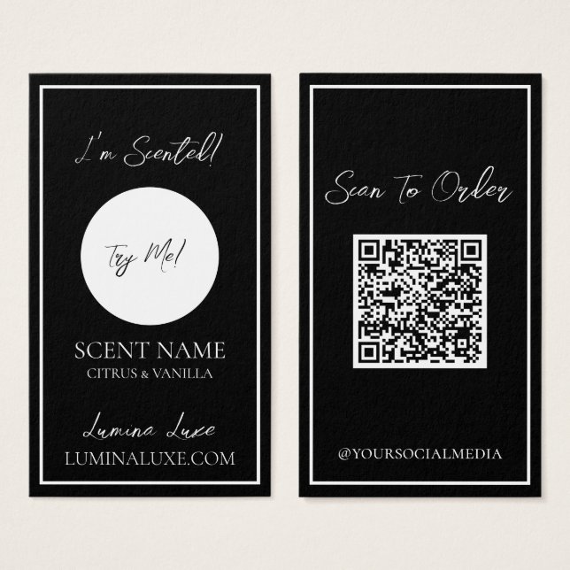Personalised Candle Scent Black Sampler Card (Front & Back)