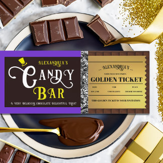 Personalised Candy Bar Golden Ticket Invitation