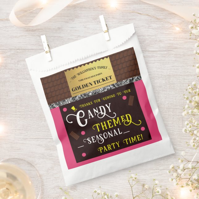 Personalised Candy Bar Golden Ticket Party Favour Bags (Clipped)