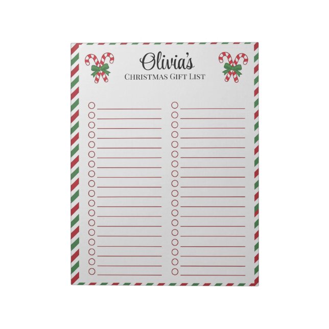 Personalised Candy Cane Christmas Gift List  Notepad (Rotated)