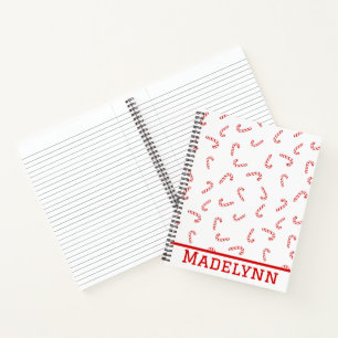 Personalised Candy Cane Christmas Notebook