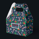 Personalised Candy Cane & Holly Berry Gift Boxes<br><div class="desc">Make your holiday gift-giving extra special with this personalised candy cane and holly berry Christmas gift box. This sturdy gift box is perfect for packaging small presents, treats, or party favours, featuring a festive design of candy canes, holly leaves, berries, and snowflakes on a dark blue background. You can customise...</div>