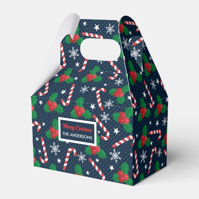 Personalised Candy Cane & Holly Berry Gift Boxes (Front Side)