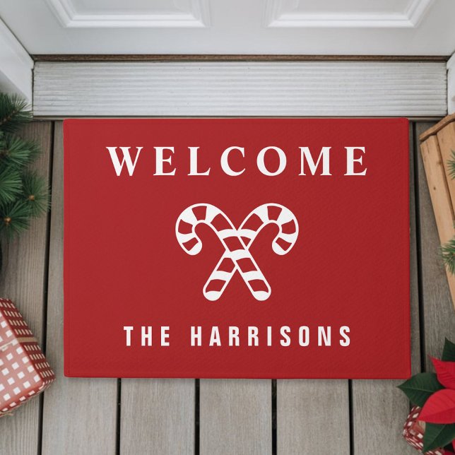 Personalised Candy Cane Red Christmas Doormat (Personalized Candy Cane Red Christmas Doormat
)