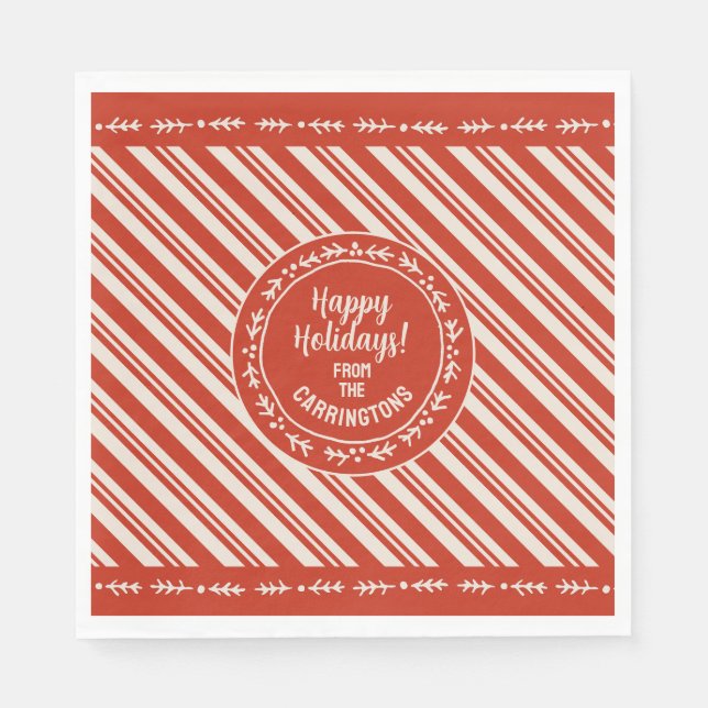 Personalised Candy Cane Stripe Napkin (Front)