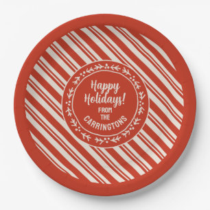 Personalised Candy Cane Stripe Paper Plate