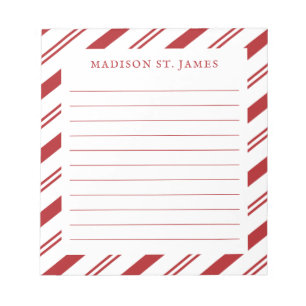 Personalised Candy Cane Stripe Pattern Lined Notepad