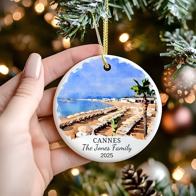Personalised Cannes, France Gift Ceramic Tree Decoration (Creator Uploaded)