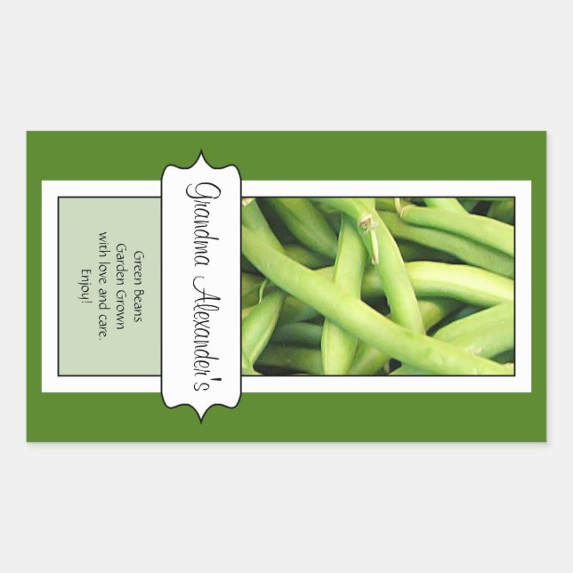 Personalised Canning Jar Label, Custom Green Beans Rectangular Sticker (Front)