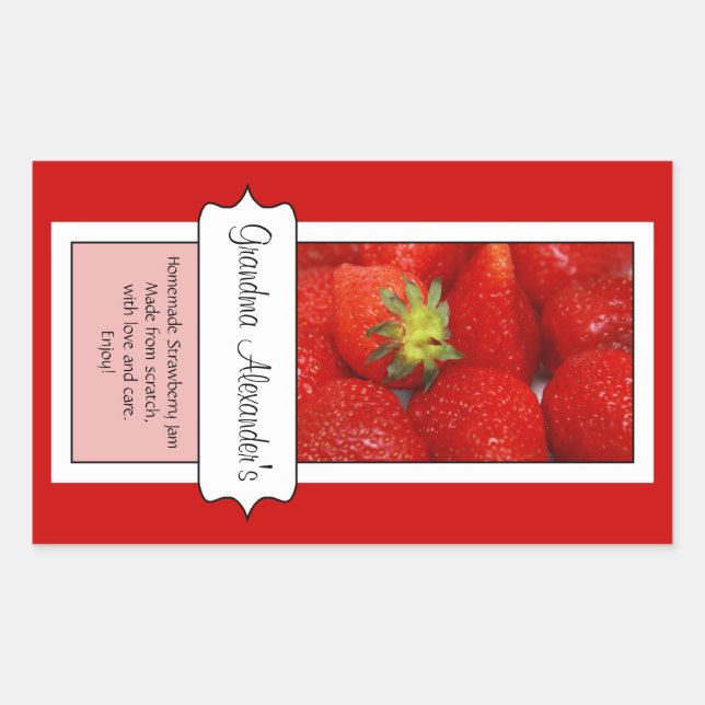 Personalised Canning Jar Label, Custom Strawberry Rectangular Sticker (Front)