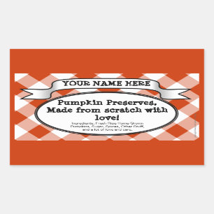 Personalised Canning Jar Label, Orange Gingham Rectangular Sticker